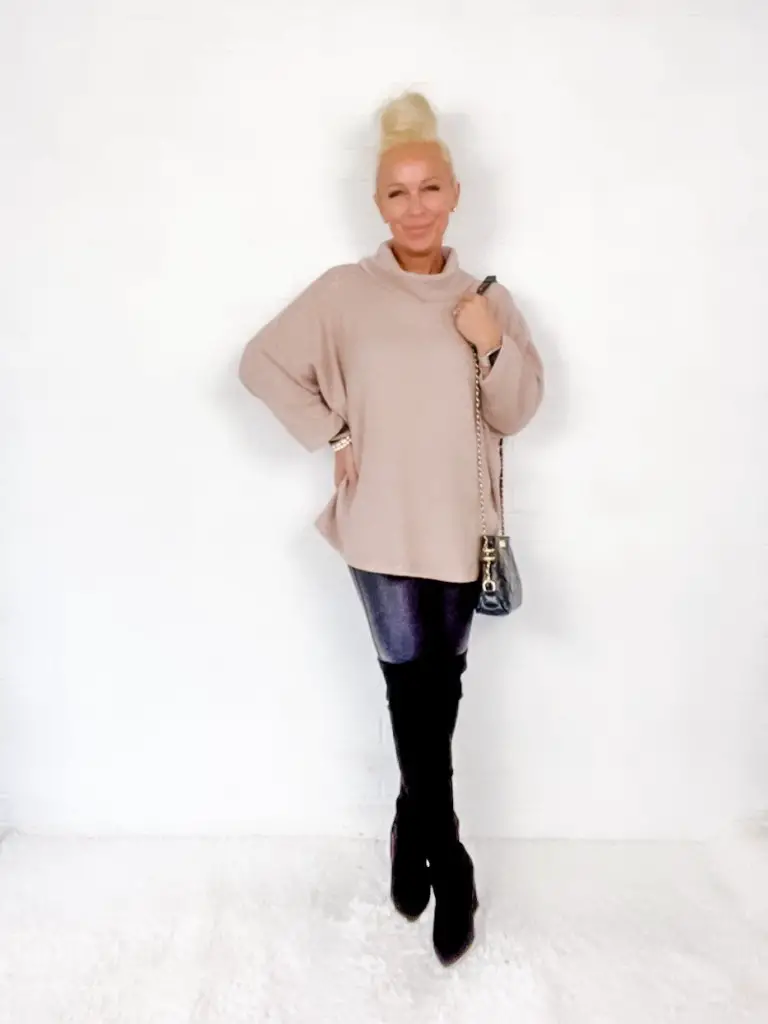 3 Ways to Wear an Oversized Cowlneck Tunic Sweater - Midlife Posh