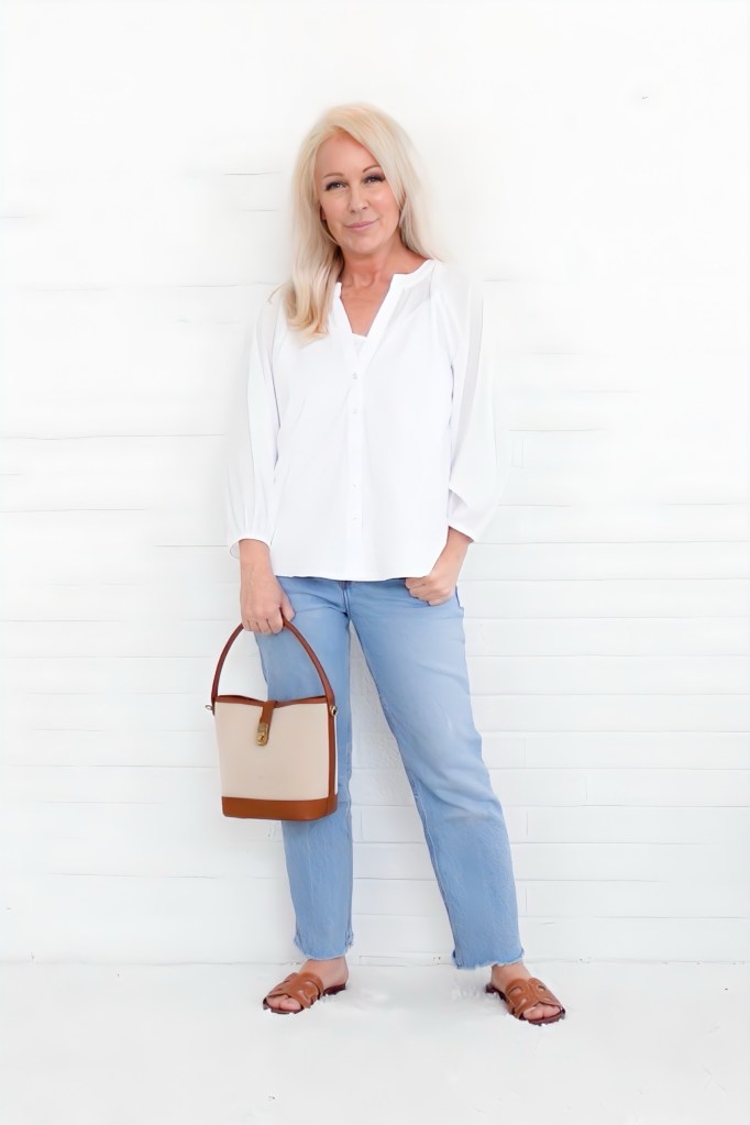 Poet’s Blouse + Ankle Jeans + Sandals